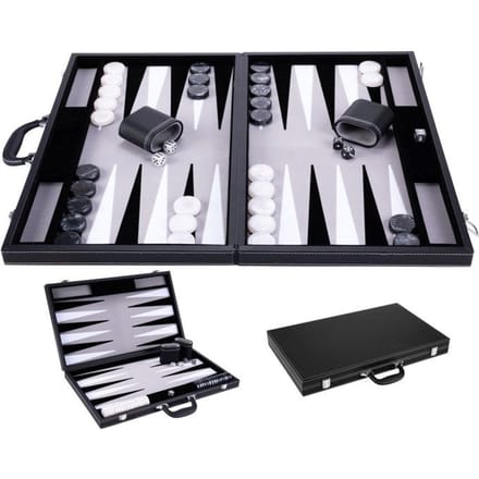 Backgammon 21 pouces - Jeu de société - Haute qualité - dés et jetons nacrés - gris noir et blanc wit