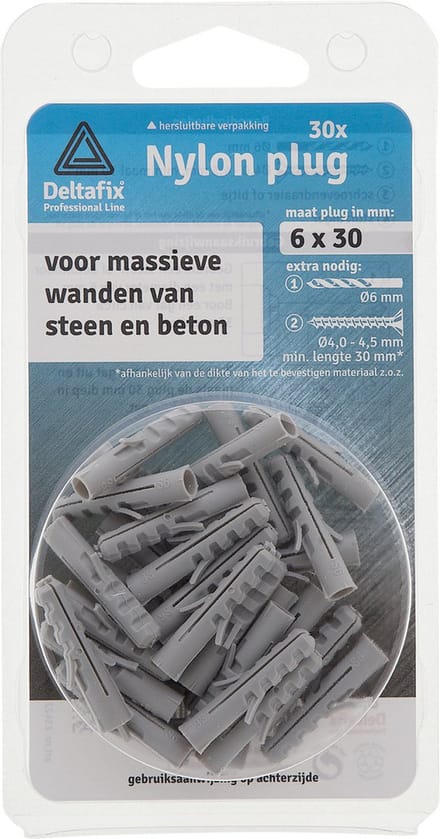Deltafix nylon plug grijs 7 x 30 mm 25 st.