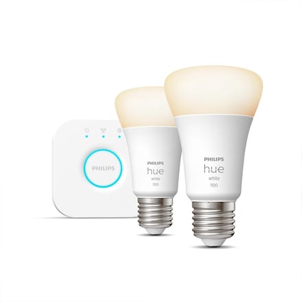 Ampoules connectées Philips Hue Kit de démarrage ampoule connectée White 9.5 Watt E27 x2 + Philips Hue Bridge