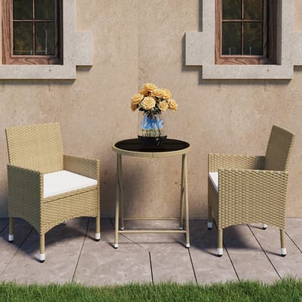 vidaXL - 3-delige - Bistroset - poly - rattan - en - gehard - glas - beige