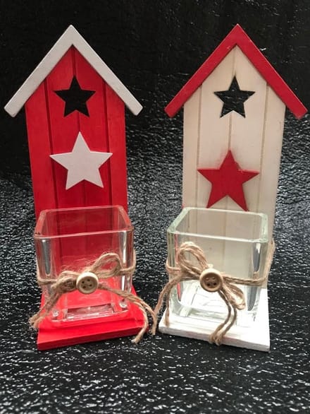2st luxe waxinelichthouders wit en rood huisje als theelichthouder