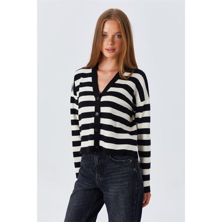 Gestreepte V-hals Knopen Cardigan