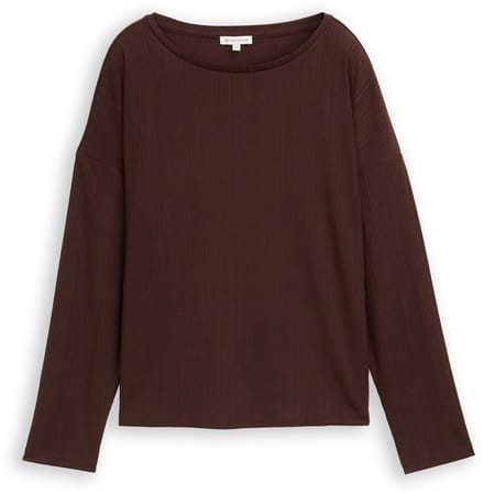 Tom Tailor - Losvallend shirt met lange mouwen en geribde structuur - Maat M - dark pecan brown
