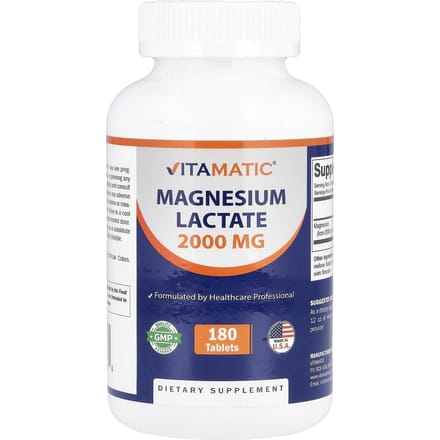 Vitamatic, Lactate de Magnésium, 180 Comprimés (1 000 mg par comprimé)