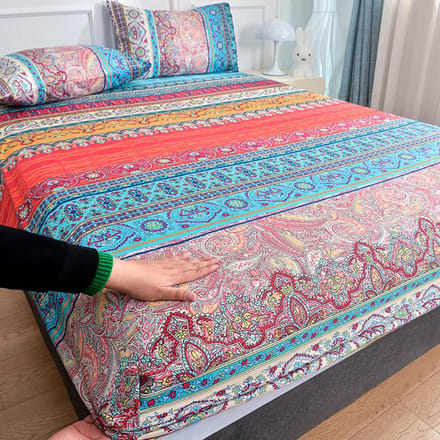 1 pièce Draps de lit Bohème pour lit double simple/Queen Drap-housse avec élastique Housse de matelas imprimée réactive 180x200cm Twin XL