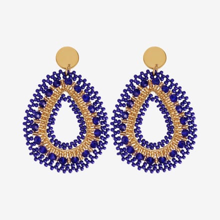 Eleganza Mixed Blue Beads Earrings Gold