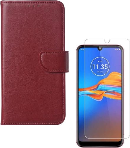 hoesje Geschikt voor: Samsung Galaxy A10E (Lite) Portemonnee Bordeaux Rood met 2 stuks Glas Screen protector