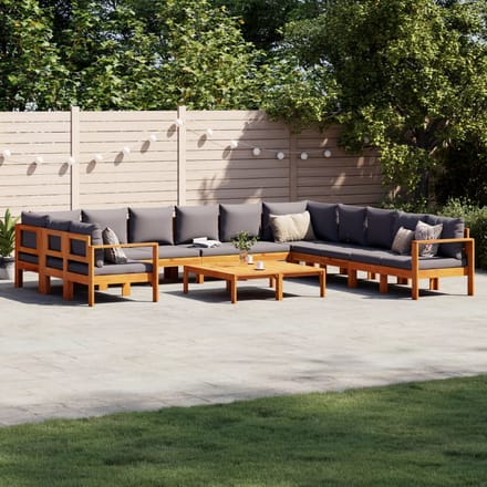 vidaXL - 9-delige - Loungeset - met - kussens - massief - acaciahout