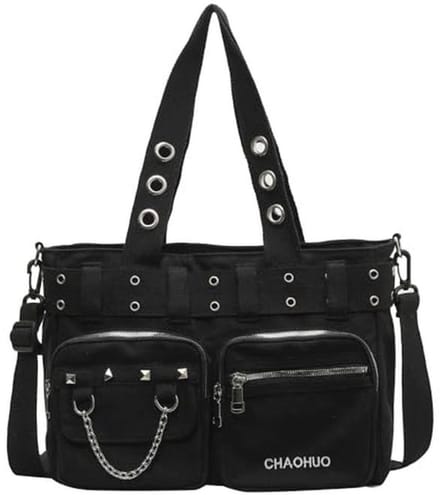 Grote Gothic Tote Bag voor Vrouwen - Y2K Schoudertas met Skully Design