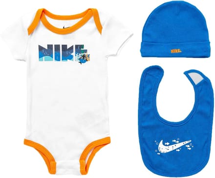 Nike Babyset - Romper/Muts/Slabber - 0-6 Maanden - Wit/Blauw