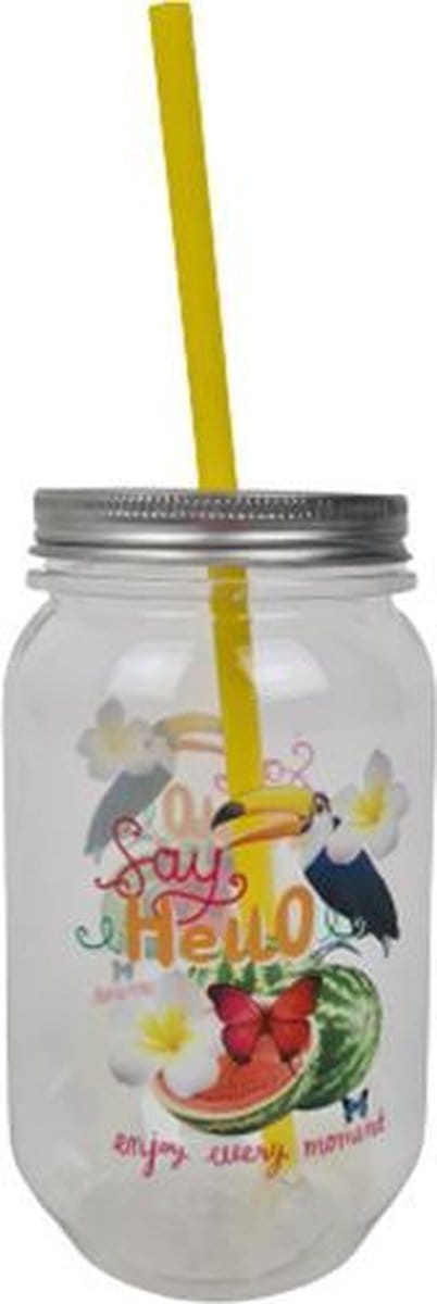 Say Hello Beker - Geel - 450 ml - herbruikbaar - kunststof