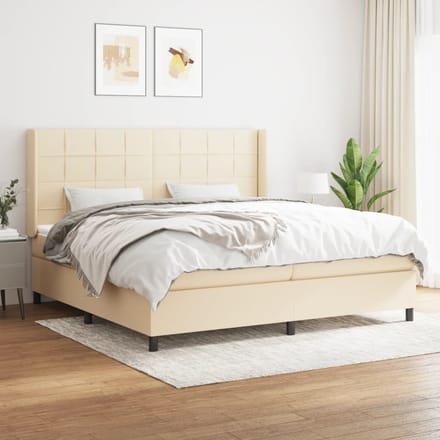 vidaXL - Boxspring - met - matras - stof - crèmekleurig - 200x200 - cm