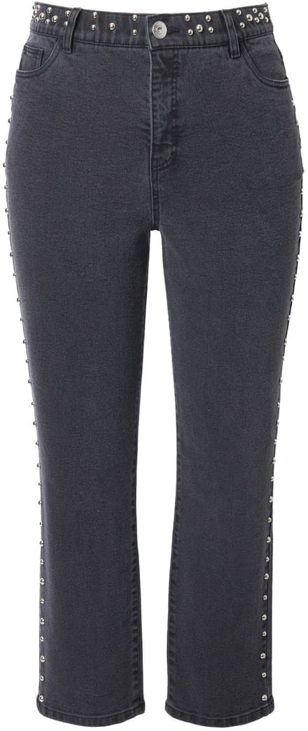 Studio Untold - Dames - Mom-jeans sierstuds 5-pocket elastische tailleband - Zwart - Maat 50