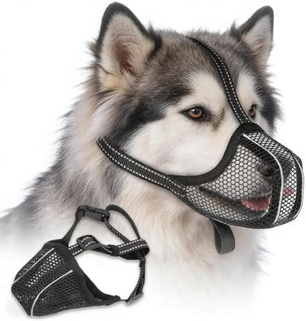 Muzzle for Large and Medium Dogs, Soft Mesh Material to Prevent Chewing/Eating/Biting, Adjustable Dog Muzzle Black - ShopVlot
