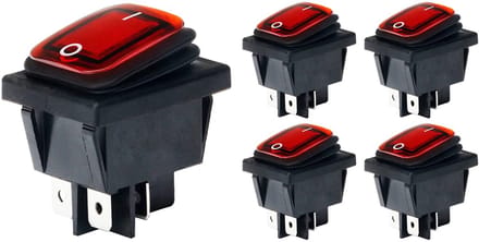 Orbit Electronic Wipschakelaar ON-OFF - 4-pins - 30x22mm - 16A 250V - Spat Waterdicht - KCD4-201-16 - Rood - 5 stuks