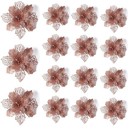 Allecto - Kunstkerstbloemen - 15 Stuks - Fonkelend en Glitterend