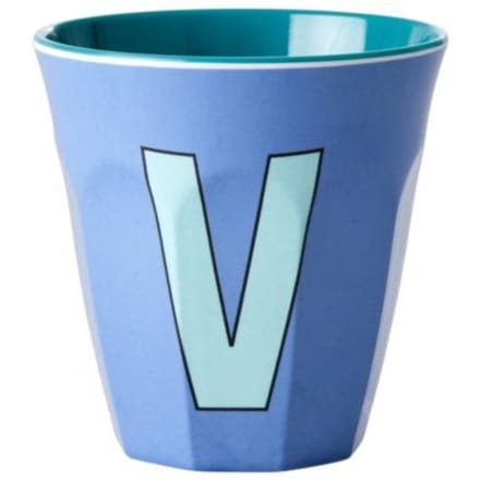 Rice melamine beker medium letter v dusty blue