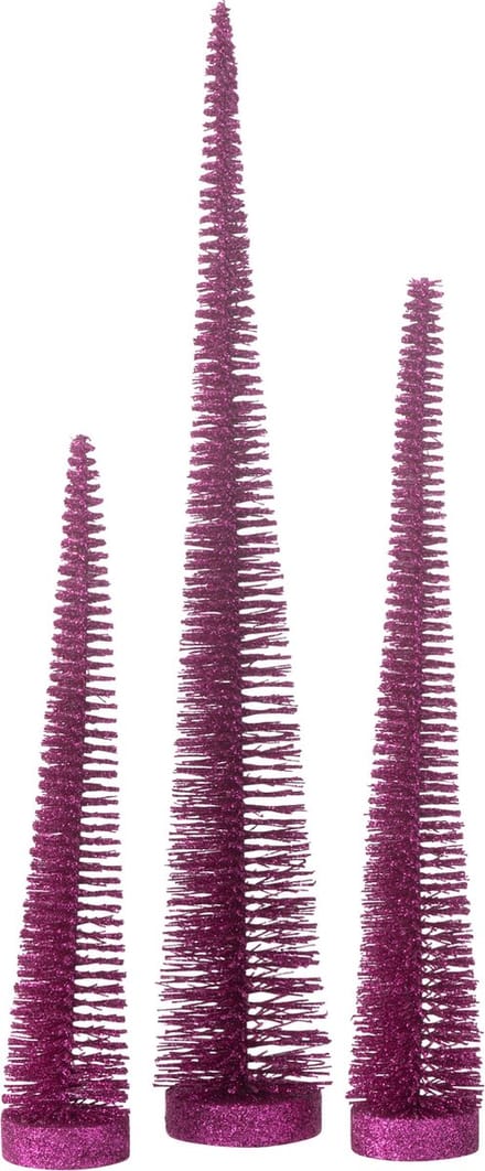 J-Line decoratie Kerstboom Glitter - kunststof - fuchsia - doos van 3
