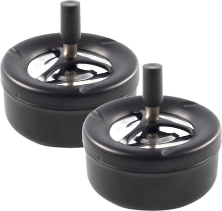 Terras asbak - 2x - mat zwart - RVS - D12 x H7 cm - drukasbak