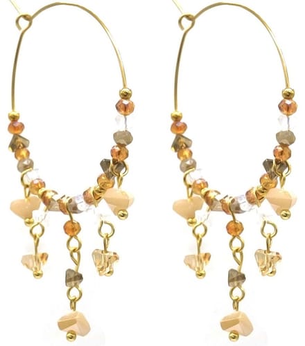 Oorbellen met Glaskralen - Oorhangers - RVS - 4x5,5 cm - Bruin
