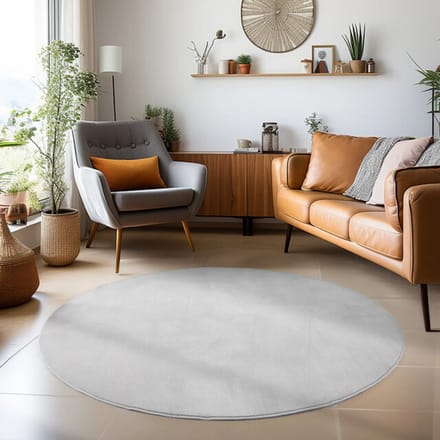 Sky Soft Uni Basic - Rond Vloerkleed - Laagpolig - Effen Kleur - Zilver - Woonkamer Tapijt- 200 CM Ø