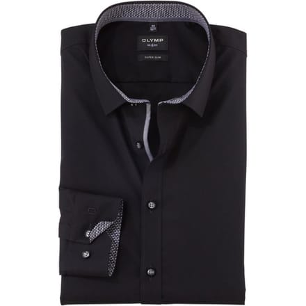 OLYMP No. Six Overhemd, Super Slim, Urban Kent, Zwart