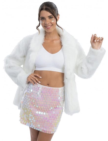 Chaks – Verkleedkleding Rok – Pailletten Iridescent – Wit– Dames - Maat M