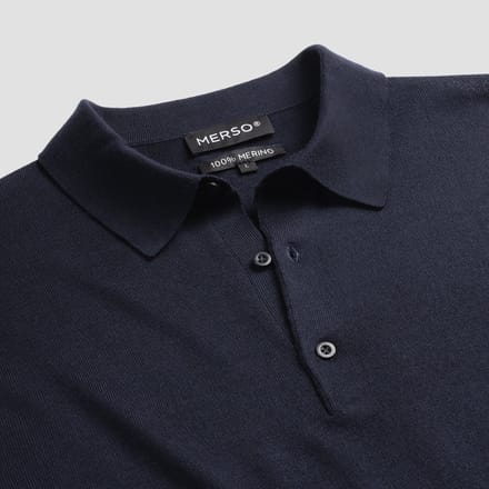 MERSO Polo – Longsleeve Trui – 100% Merino Wol – Navy Blue