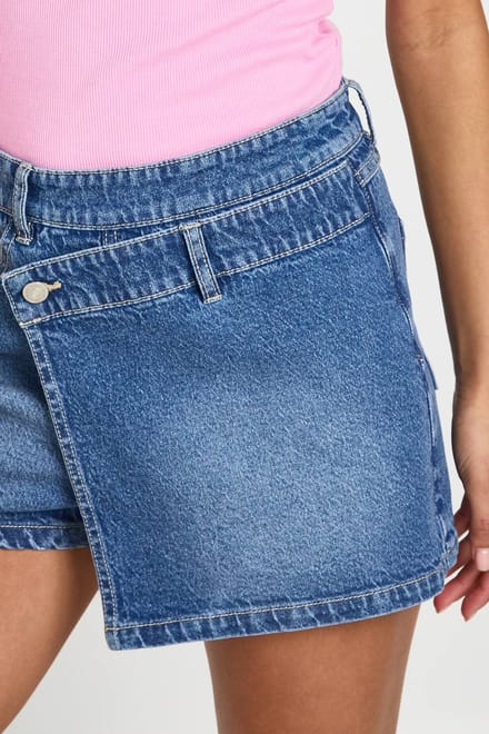 boohoo Dames Petite Denim Skort | Medium Gebleekt | Maat: 36