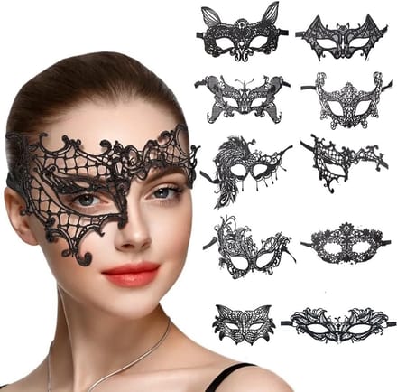 Set van 10 Zwarte Kanten Maskers voor Feest en Carnaval