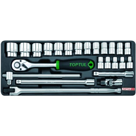 Toptul 24-delige Doppenset 1/2" met Ratel en Doppen (8-32mm)