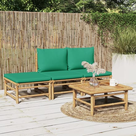 vidaXL - 4-delige - Loungeset - met - kussens - bamboe - groen