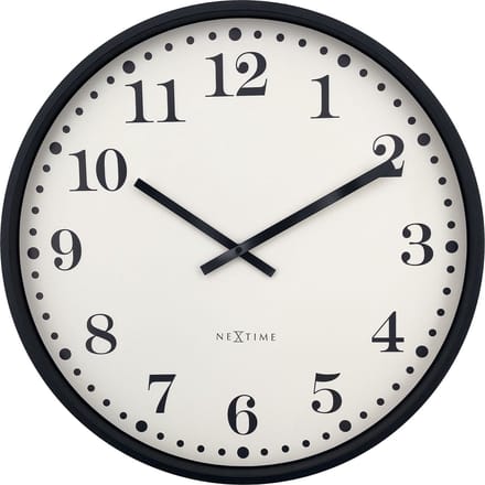 NeXtime Dickens Large – Wandklok – 50 cm – Plastic – Zwart/Wit – Stil