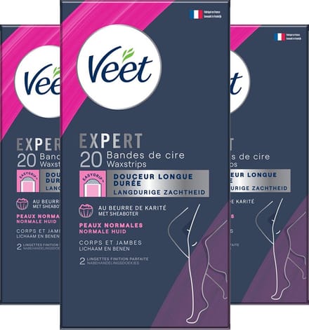 Veet - Expert - Koude Wasstrips - Benen (Normal) 20st - 3 Stuks - Voordeelverpakking