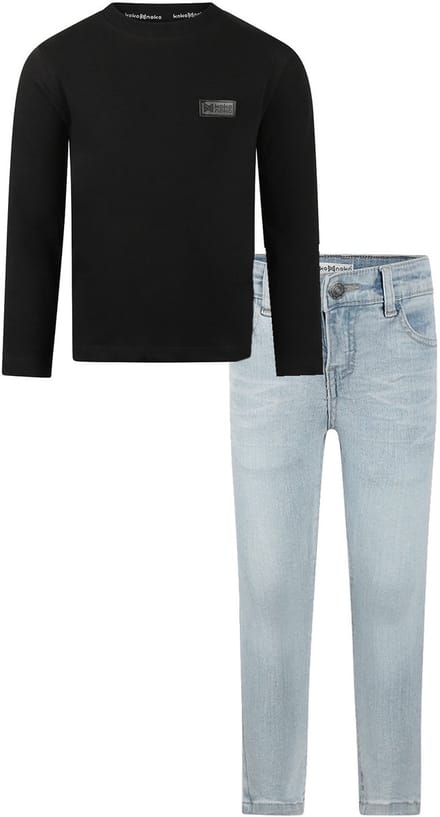 Koko Noko - Kledingset - Basic Collection - Bio Cotton - Blue jeans - Shirt LS Black - Maat 98