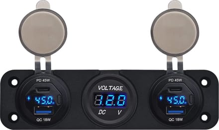 ProRide 12V USB Autolader 3 Poorten - 45W/QC3.0 - P19181 - Drievoudig inbouw met Voltmeter