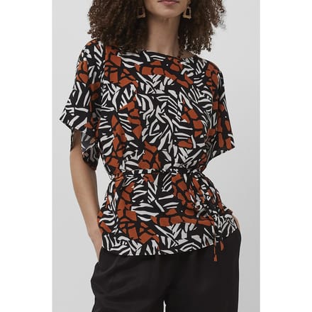 French Connection Afara Drape Belted Top Black Multi Maat: M | Blouses Outlet | Dames | Zwart