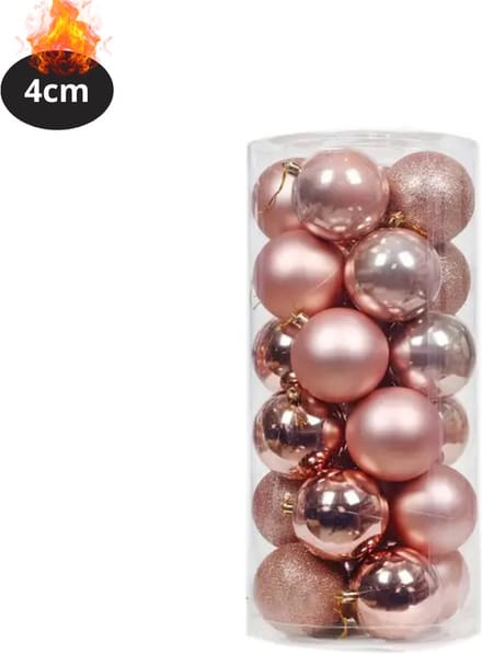 Livano Kerstballen - Kerstversiering - Plastic - Rood Goud - 4 cm - 24 stuks
