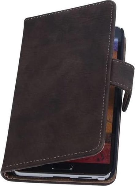 Samsung Galaxy Note 3 Neo - Hout Donker Bruin Booktype Wallet Hoesje