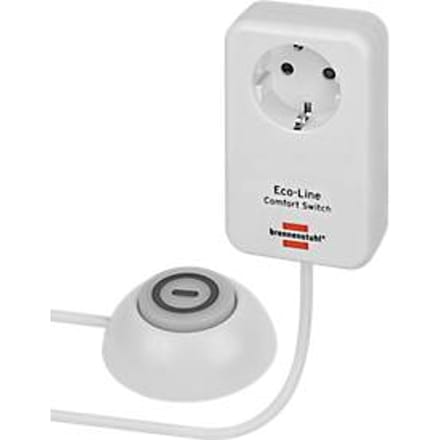 Brennenstuhl Eco Line Comfort Switch Adapter EL CSA 1, wandcontactdoos met verlichte voetschakelaar, 3500 W, verhoogde aanraakbeveiliging, L 82 x B 82 x D 82 mm, wit