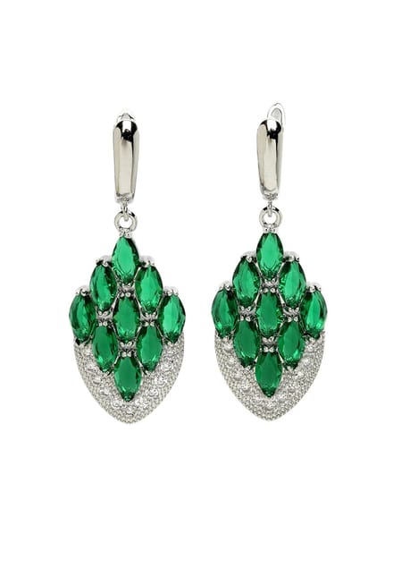 AVANT-GARDE PARIS Diva Collection Oorbellen - Peacock Feather Drop Earrings 1 paar - Groen met iriserende accenten