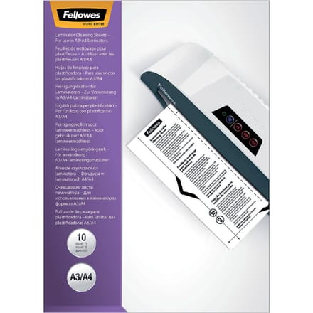 Fellowes® reinigingsvellen voor lamineermachines, universeel, A4 formaat, L 303 x B 215 mm, papier, wit, 10 stuks