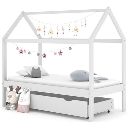 vidaXL - Kinderbedframe - met - lade - massief - grenenhout - wit - 80x160 - cm