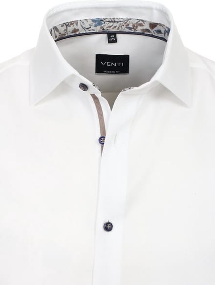 Wit Gewerkt Venti Heren Overhemd Met Motief Kraag Modern Fit - L