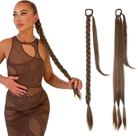 SassyGoods Bruine Ponytail Extensions - Vlecht Hair Extensions - Braid Extensions - Haarstuk - Haarverlenging - Bruin - 80 cm