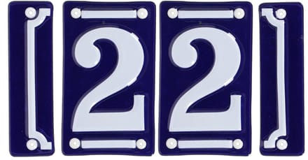 Best for Boots huisnummer 22 met sierrand - Oudhollands - emaille - blauw/wit