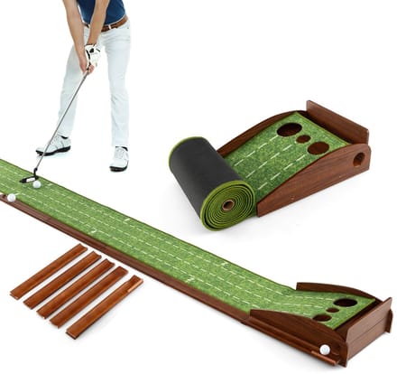 Golf Putting Mat Putting Training Hulpmiddel met Automatische Balterugloop 3 Maten Gaten en 3 Golfballen voor Binnen- en Buitentraining