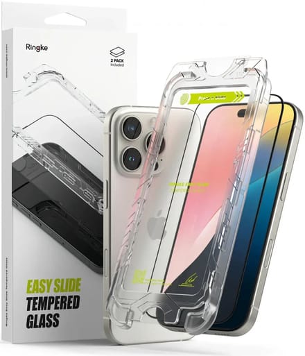 Ringke Easy Slide Geschikt voor Apple iPhone 16 Pro | Screen Protector met Jig | 9H Volledig Dekkend Tempered Glass | Case Friendly | Gemakkelijke Installatie | 2-Pack