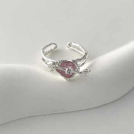 Nieuwe Mode Niche Design Eén Pijl Door Het Hart met Diamanten Liefde Open Ring Ring white