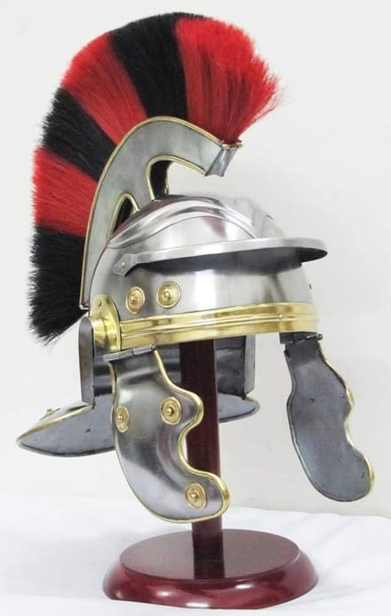 Romeins Centurion Helm - Historisch Hoofddeksel - Kostuum Accessoire - Met Rode Zwarte Pluim - One Size
